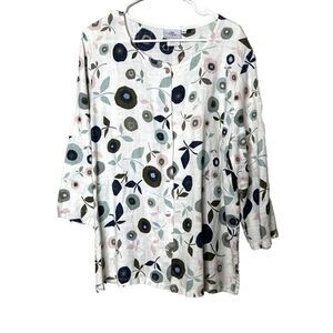 Hot Cotton Marc Ware XL 100% Linen Button Shirt Top White Floral Lagenlook